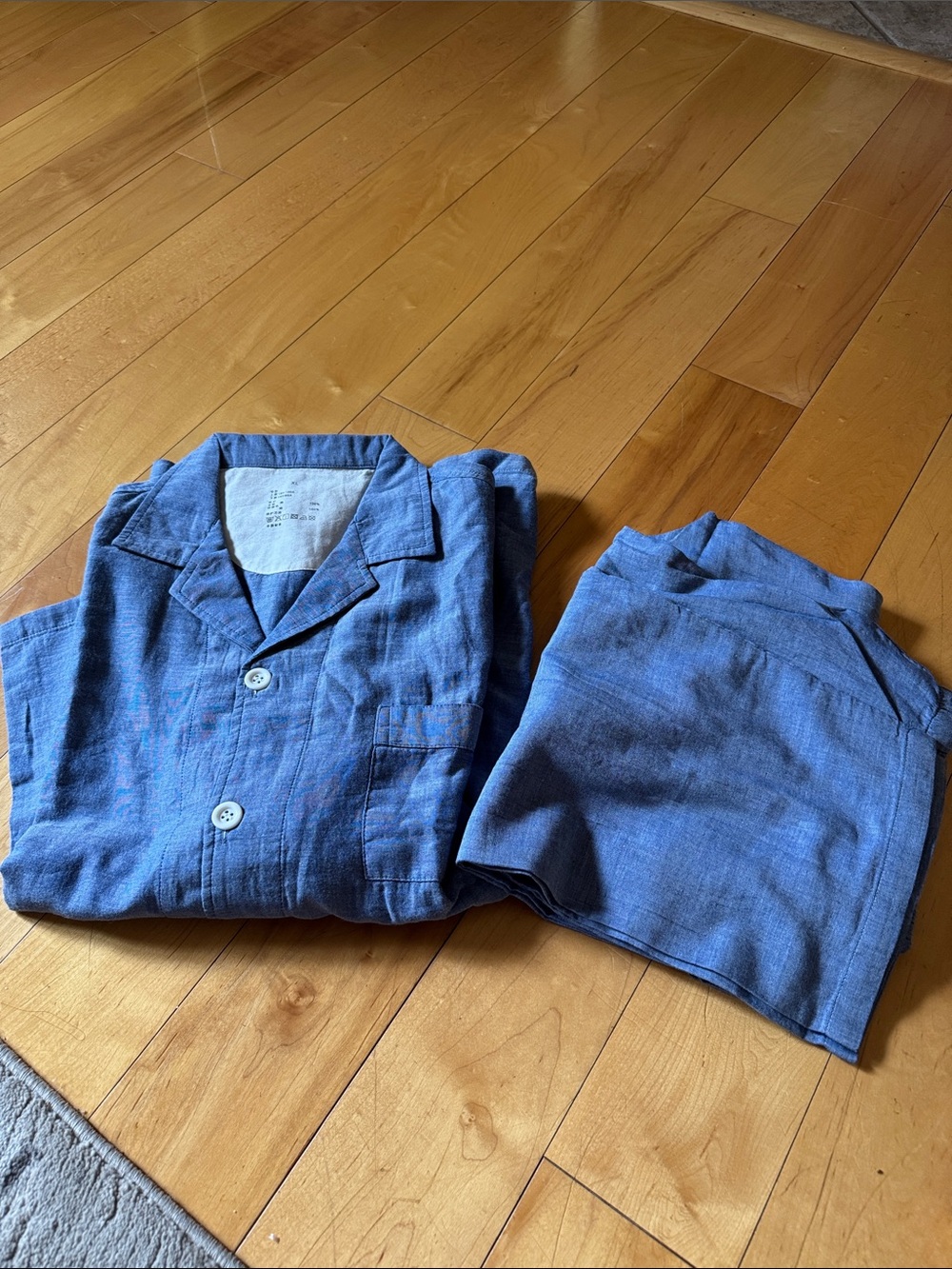 new muji Blue Two-Piece Linen-Look Pajama Set